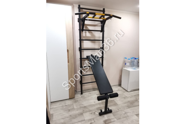 ШВЕДСКАЯ СТЕНКА РЕКОРД X1 (С ОПОРОЙ НА ПОЛ) со скамьёй, цвет чёрный