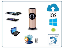 Видеоняня /WiFi IP видеокамера панорамная 180*110*  с DVR (fishR_v2), HD (360EyeS)