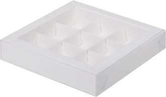 Коробка для 9 конфет с прозр. кр. (белая), 155*155*30мм