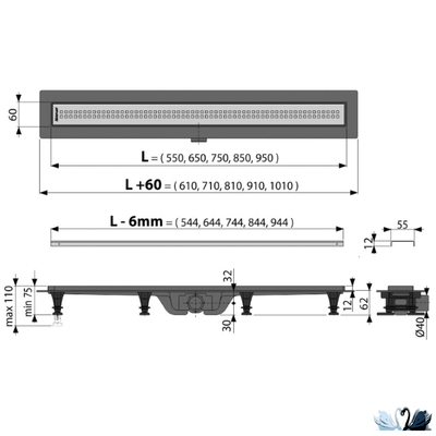 Лоток для душа Alcadrain APZ9-850 Simple желоб в комплекте с решеткой