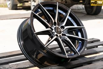 Комплект дисков R16 7,0J ET+40 5*100 Shogun RF-X Черный с полированными лучами и синим ободом (S219)