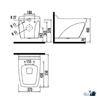 Унитаз подвесной Creavit Bull BL320.00100. Схема