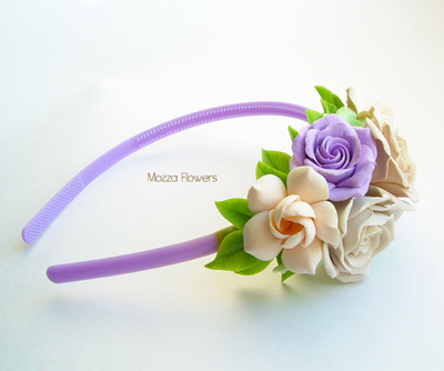 Ободок "Кремово-сиреневый"