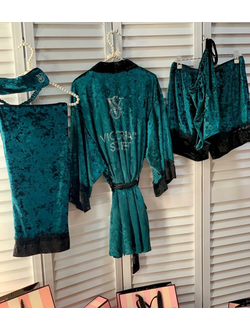 Домашняя одежда Виктория Сикрет 6в1 велюр зеленый