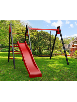 Уличные качели Sv Sport Maxi (рама 2,4м + качели-гнездо "Grad" 0,8м + комплект горка Sv к уличным качелям)