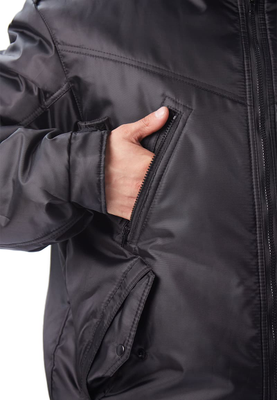 Куртка мужская на поясе "Охрана" зимняя черная (с капюшоном) (копия)