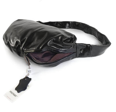 (АРТИКУЛ: 9702/1/5) СУМКА-МЕШОК ЖЕНСКАЯ, БОЛЬШАЯ, НАТУРАЛЬНАЯ КОЖА С ГЛЯНЦЕМ, ЧЕРНАЯ, ЧЕРЕЗ ПЛЕЧО