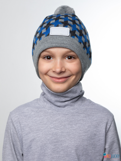 Шапка  21201-07, цвет серый,ярко-синий р. 54-56
