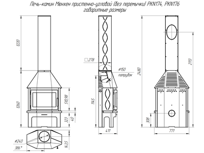 Камин Мюнхен пристенно-угловой графит / черный, Экокамин (Россия)