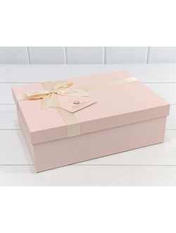 Коробка подарочная с бантом и цветком (персиковая), 26*19*8см