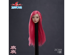 Женская голова (скульпт) с длинными розовыми волосами и подвижными глазами - 1/6 scale beautiful women with head carving and joy (ZC008E) - Z6TOYS