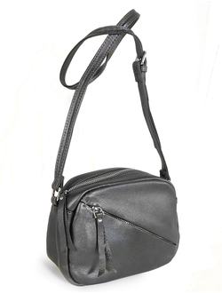 (АРТИКУЛ: 9773/1/01) СУМКА ЖЕНСКАЯ, МАЛЕНЬКАЯ, НАТУРАЛЬНАЯ КОЖА, СЕРАЯ С БЛЕСКОМ ГРАФИТОВАЯ, С НАРУЖНЫМИ КАРМАНАМИ, С ПЛЕЧЕВЫМ РЕМНЕМ