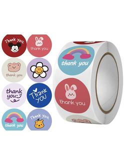 Стикер круглый в рулоне "Thank You" (микс, 500 шт.)