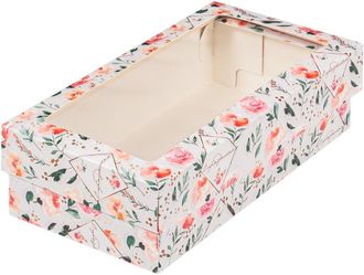 Коробка для пирожных с прямоуг. окном (&quot;Розы&quot;), 210*100*55мм