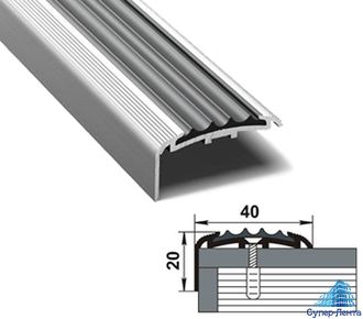 Алюминиевый угол-порог с резиновой вставкой, 40/20 мм (, тм лука)