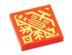 Tile 2 x 2 with Groove with Gold Temple, Trees, and Hills Logo Pattern, Red (3068bpb1890 / 6385661)