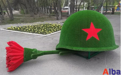 Топиарная фигура каска с гвоздикой
