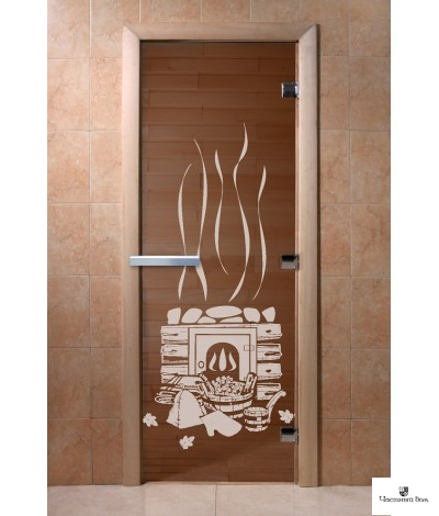 Дверь стеклянная для бани и сауны "Банька" Бронза  8мм Ольха 1900*700