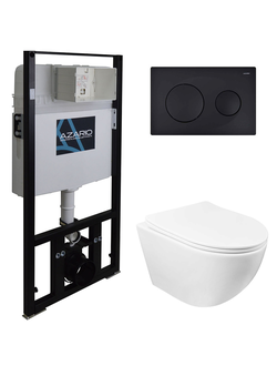 Сет AZARIO инсталляция + унитаз Gloria с быстросъемным сидением микролифт + клавиша черная матовая (