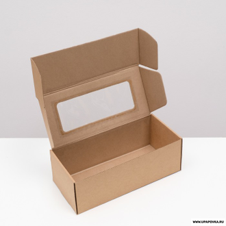 Коробка картонная с окном 35 x 16 x 12 см Бурый