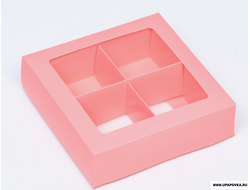 Коробка для конфет 4 шт розовый  12,5 х 12,5 х 3,5 см