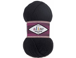 Пряжа Superwash Alize (Ализе Супервош) Состав: 75% - SW шерсть, 20% - Полиамид Вес: 100 гр Метраж: 420 м. Цвет Черный