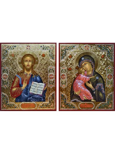 Венчальная пара. Образ Спасителя. Образ Пресвятой Божией Матери “Владимирская”. Рукописные иконы.