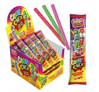 Жевательный мармелад в кислой обсыпке «CRAZY GUMMY. CRAZY STICK» ассорти 20гр*24шт*12 блоков