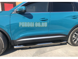 Пороги труба с проступью d76 для Chery Tiggo 7 Pro 2021-