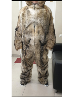 Комбинезон мужской с капюшоном зимний из натурального меха Серого Волка, арт. МИ-24