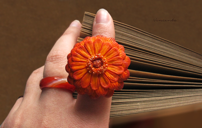 Необычное кольцо-цветок "Мандариновая Календула". Кольцо-календула