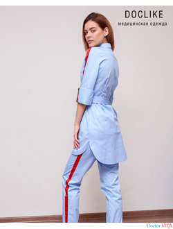 БЛУЗА DOCLIKE DL492/1 голубая с лентой