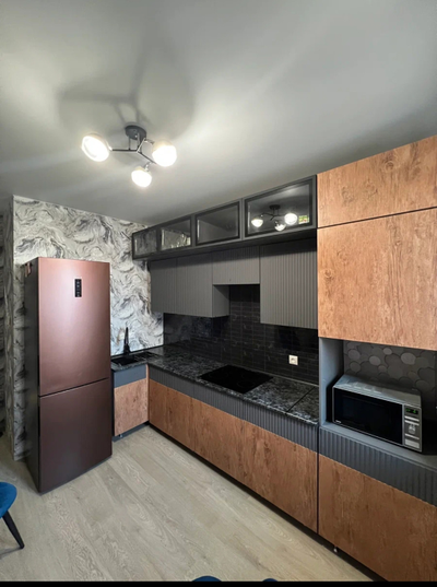 Кухня угловая "МРКГ 200/Оливия" Графит/Экзотическое дерево  3х1.8 м (МР)