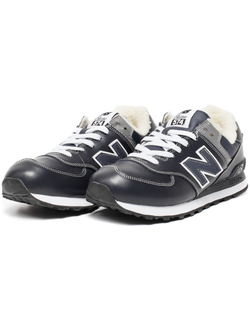 New Balance 574 Dark Blue Leather с мехом