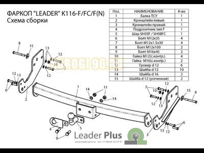Фаркоп с нержавеющей пластиной Лидер-Плюс для Kia Sorento 2002-2006
