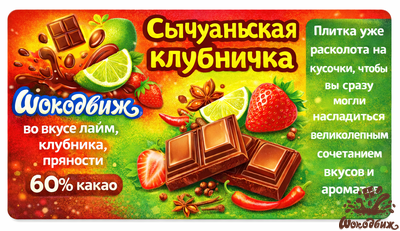 Темный 60% шоколад "Сычуаньская клубничка" кусочки 80 г