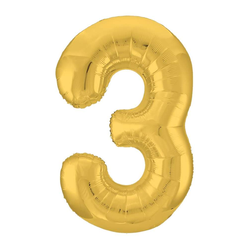 Воздушный шар фольгированный "ЦИФРА 3. Золото. SLIM" 102 см.