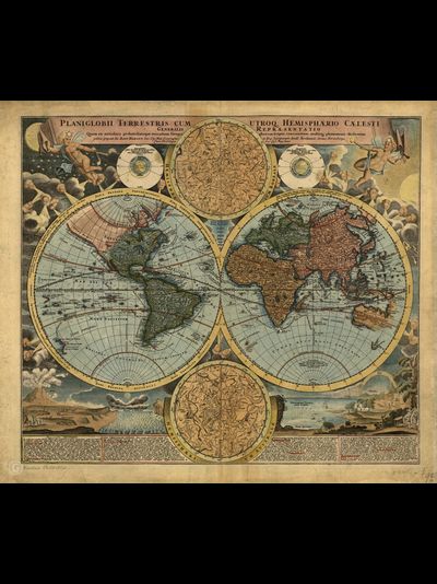 Картина обогреватель, фото старинной карты Карта мира 1716