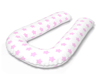Подушка обнимашка для сна U 340 см с двойным наполнителем искусственный пух/шарики с наволочкой хлопок розовые звезды