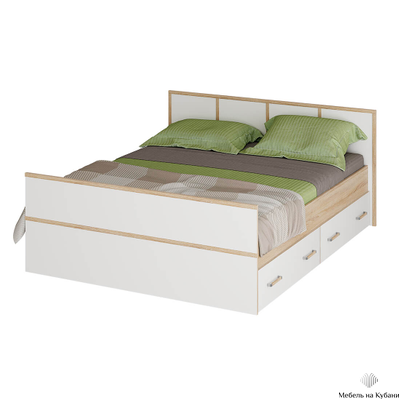 Кровать Сакура Light 1,6 м с ящиками Сонома/Белый (без основания)