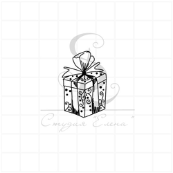 штамп новогодний подарок в узорной коробке