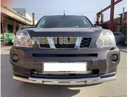Защита переднего бампера двойная с перемычками d60/42 для Nissan X-trail T31 (2007-2010) (в т.ч. Рестайлинг 2010г.)