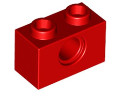 Technic, Brick 1 x 2 with Hole, Red (3700 / 370021)