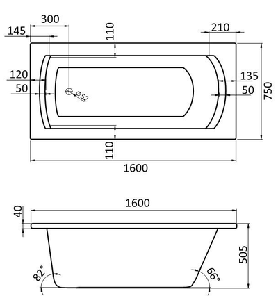 Акриловая ванна SANTEK КАЛЕДОНИЯ 160х75, каркас, слив-перелив