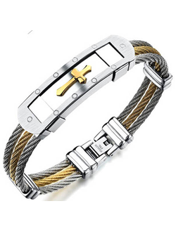 Золотистый стальной мужской браслет с крестом "Old Relic"