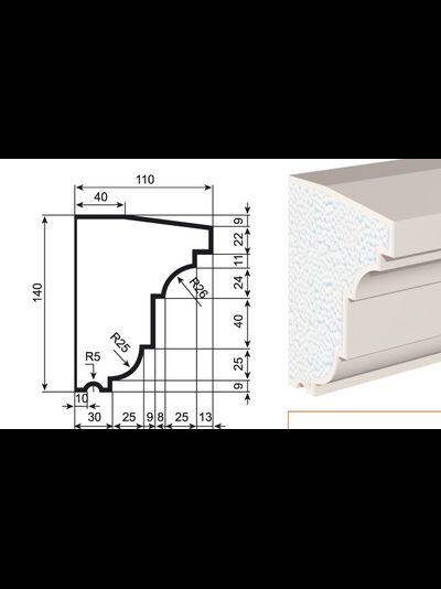 Фасадный подоконник из пенополистирола с покрытием LEPNINAPLAST (Лепнинапласт)  ПВ-140/2