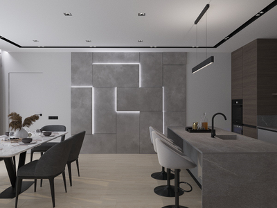 Световые 3D панели имитирующие бетон из МДФ с покрытием "микроцемент" (основной ракурс)