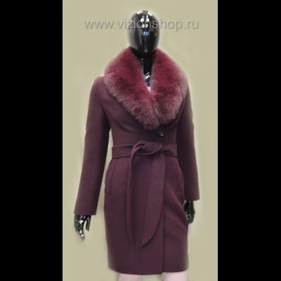 Бордовое пальто женское Арти мода Arti moda 121 с меховым воротником