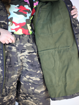 Костюм великан горка демисезонный (большого размера 64-66, 68-70, 72-74) тёмный мультикам из ткани рип-флис, тактический, камуфляжный, защитный, стиль милитари