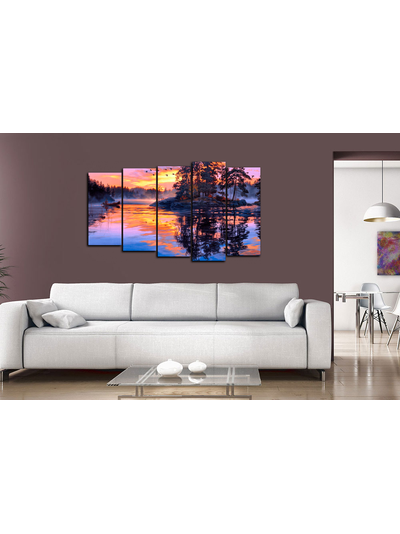 Модульная картина "Рассвет над тайгой"